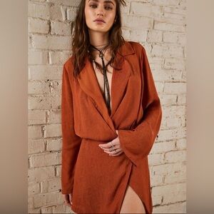 Free People Simone Mini Blazer Wrap Dress Long Sleeve, Cinnaber Oversized XS